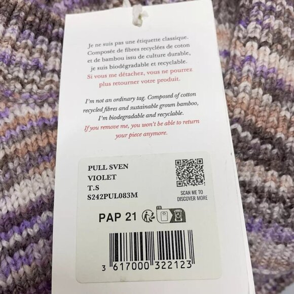 NEW SEZANE Women's Sweater Sven Wool Top Size S Violet Purple Multi - Picture 2 of 7
